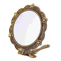 [Chujian home furnishing]  Mirror Hand Makeup Stravelpurse Small Vanityheldhandle Folding Tabletop Portable Compact Stand