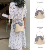 Bucket bag all-match small bag women 2023 new trendy simple fashion personality straw weaving portable messenger 【BYUE】