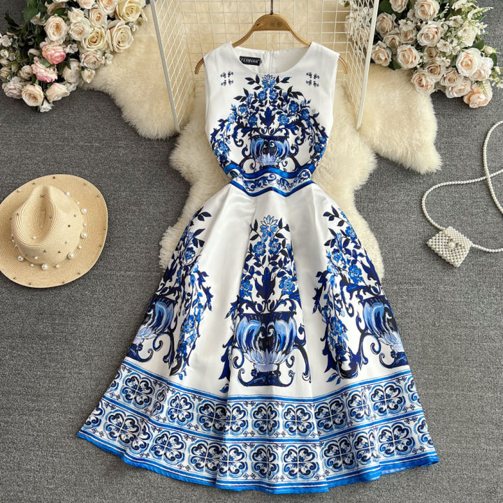 Blue porcelain print outlet dress