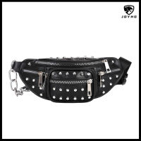 Rivet Style Men Women PU Waist Bags Chain Black Solid Fanny Pack Travel Steampunk Retro Rock Waist Belt Bag Fanny Pack Bum Bag