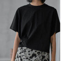 T-shirt Down Design At Hem Waist Closing Short Sleeve T-shirt, Womens 2021 Korean Version