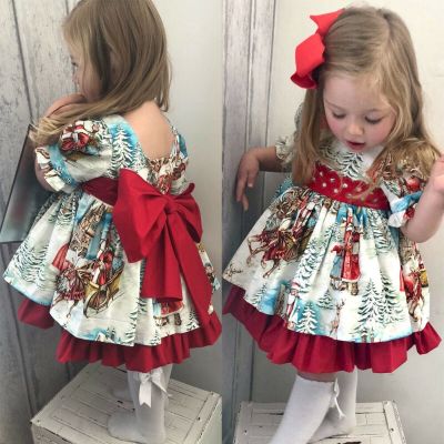 1-6T Christmas Princess Dress Toddler Girls Outfits Kids Baby Girl Bowknot Party XMAS Gown Formal Dress Costume