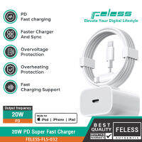 FELESS สายชาร์จเร็ว USB C เป็น Lightning สายเคเบิล Lightning ของ iPhone ชาร์จเร็ว หัวชาร์จ 20W สำหรับไอโฟน ไอแพด เข้ากันได้กับ iPhone14/14 ProMax/12/11/XR/X/8/7/6,iPad,Airpod