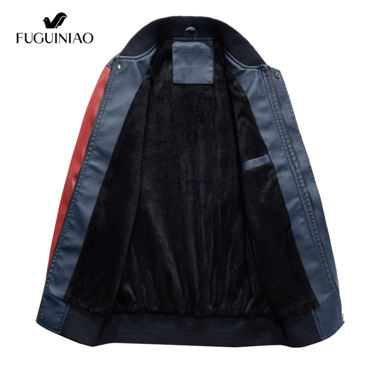 fuguiniaoเสื้อแจ็คเก็ตหนังผู้ชาย-แจ็คเก็ตขี่มอเตอร์ไซค์แฟชั่นสีดำหนังpuดีไซน์เบสบอลแจ็คเก็ตขี่มอเตอร์ไซค์แบบบาง