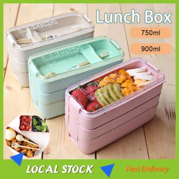 Wheat Straw Microwavable Lunch Box with Plastic Utensils 1000ml Green