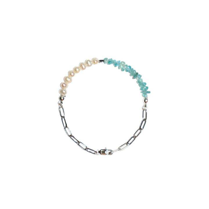 กำไลหิน-lux-บลูอพาไทด์-blue-apatite-เฮมาไทด์-hematite-และไข่มุก-pearl