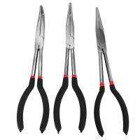 3X 11 inch EXTRA LONG NOSE PLIERS SET STRAIGHT &amp; BENT TIP MECHANIC GRIP HAND TOOL