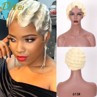 DIFEI Short Finger Wave Wig Cosplay Hair 6Inches Vintage Synthetic Wigs For Women Black Purple 613 Heat Resistant Hair