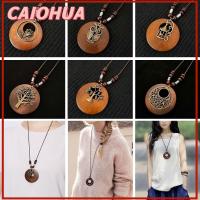 CAIOHUA ทำจากไม้ จี้ห้อยคอ อุปกรณ์เสริมคอ ตกแต่งปกเสื้อ สายหนังวินเทจ โซ่สเวตเตอร์ จี้ห้อยเสื้อผ้า สร้อยคอสเวตเตอร์ สร้อยคอสำหรับผู้หญิง