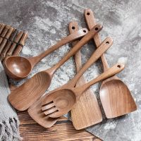 ۩♦ Nonstick Kitchenware Natural Black Walnut Wood Cooking Tool Spoon Scoop Ladle Turner Rice Colander Spatula Strainer Soup Ladle