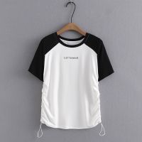 【มีไซส์ใหญ่】Plus Size Womens Short Sleeve Summer T-shirts Oversized Patchwork Female Tops Cute Letter Printed White Black Tee