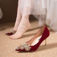 Summer wedding shoes bride red high-heeled shoes women 2022 new not tired feet toast XiuHe Chinese style wedding shoes