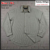 Tommy Hilfiger®แท้ อกจริง 46 ไซส์ XL เสื้อเชิ้ตผู้ชาย ทอมมี่ ฮิลฟิกเกอร์ สีน้ำตาลครีม แขนยาว เนื้อผ้าดีสวยๆ