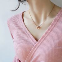 Japanese And Korean Fashion Diamonds With Roman Numbers Pendant Rose Gold Plated Womens Titanium Steel Choker Double Ring Buckle