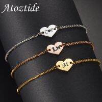 Atoztide เครื่องประดับ,สร้อยข้อมือชื่อวันหัวใจแกะสลักเฉพาะบุคคลเหล็กสแตนเลสสำหรับผู้ชายผู้หญิงปรับของขวัญเครื่องประดับกำไลโซ่ได้