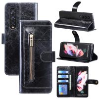 Card Slot Leather Cover for Samsung Galaxy Z Fold 3 4 Fold3 Fold4 5G Wallet Magnetic Cover Hinge Coverage Protection Phone Case