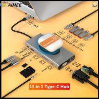 AIMEE 13 in 1 Pd ชาร์จไฟ ตัวแยกสัญญาณ การชาร์จแบบไร้สาย 4K HDMI VGA แท่นวางอุปกรณ์ ฮับ USB Type-C