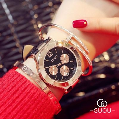 ✚ หรูหรา Rose Gold ผู้หญิงนาฬิกา Multi-Dial ปฏิทินแฟชั่นหนังควอตซ์สุภาพสตรีนาฬิกาข้อมือหญิงชุดลำลองนาฬิกา Ceasuri