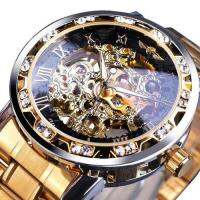 ❀◐ Przejrzysty diament mechaniczny zegarek Skeleton Wrist Watch dla mężczyzn Top marka zegarki luksusowe rozmiar Unisex zegar reloj hombre