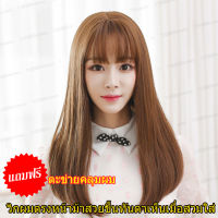 วิกผมยาวแบบตรง  เส้นไหมเกาหลี วิกผมทั้งหัว วิกผมฟรีตาข่ายคลุมผม Long wig วิกหน้าหน้าม้าบาง เส้นผมนุ่มลื่น  วิกผมผู้หญิง ผมปลอม