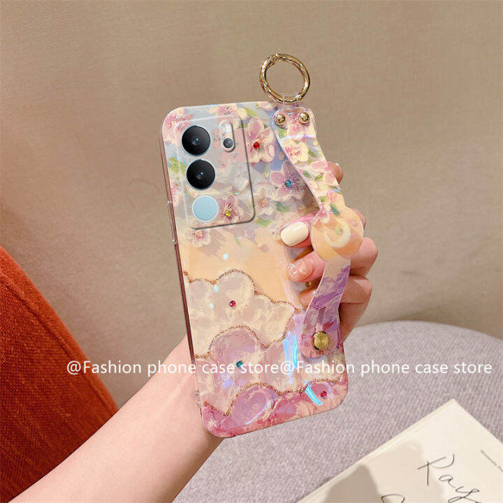 เคสโทรศัพท์-vivo-v29-y27-y36-5g-4g-เคส-phone-case-หรูหราวินเทจลายเพชรเทียมบลูเรย์ดอกไม้-camellia-ปลอก-vivov29-5g-นุ่มพร้อมสายรัดข้อมือ2023