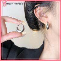 LUCKY HAIRACC เหล็กไร้สนิม ต่างหูห่วงหนา แผ่นชุบทอง โลหะเรียบลื่น เครื่องประดับพังค์ แฟชั่นสำหรับผู้หญิง เป็นรูกลวง ห่วงหูหัวเข็มขัด สำหรับผู้หญิง