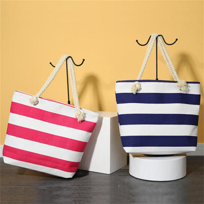 Womens Beach Bag Canvas Shoulder Bag Summer Striped Shoulder Bag Large Capacity Handbag Fashion Shoulder Bag