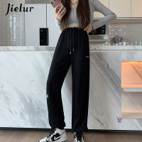 Jielur Gray Sports Pants Pocket Black Jogging Sweatpants Women Autumn Loose Casual Female Pants Printed Wide Leg Trousers M-XXL