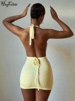 【HOT】☎✚ Hugcitar Halter Sleeveless Backless Bandage Prom Outfit Beach Vacation