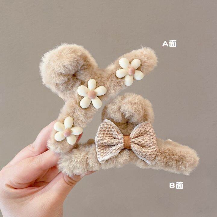 2-pcs-set-south-koreas-new-cute-plush-doll-bear-large-hair-clip-plate-hair-shark-clip-fashion-hair-accessories