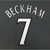 เบอร์ กำมะหยี่ BECKHAM #7 1999-2002 Player Size Champions League White Nameset Manutd