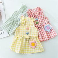 Puppy Flower Plaid Skirt Pet Breathable Dress Cat Suspender Skirt Dog Clothes Summer Pomeranian Princess Skirt Pet Clothing Clothing Shoes Accessories