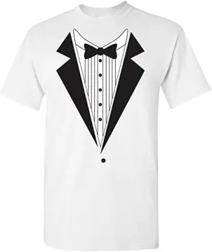 Tuxedo T-shirt with Blue Bow Tie on White