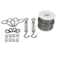 Garden Wire Rope/Outdoor String Light Suspension Kit,15M 3mm Stainless Steel Cable Rope with Clips Tensioner Turnbuckles