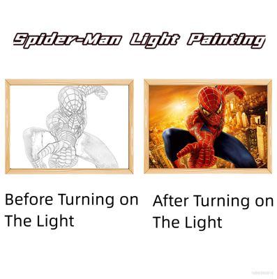 Spider-Man Light Painting 3 Colors LED Bedroom Bedside Lamp Mural DIY Hanging Paintings 3D Lighting USB Home Decor