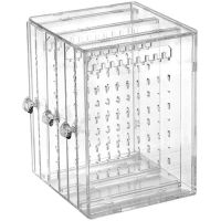 Plastic Jewelry Storage Box Earring Display Stand Organizer Holder with 3 Vertical Drawer (Transparent)