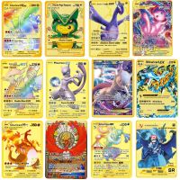 Cartes Pokemon en métal avec lettres dorées et brillantes  Charizard  Vmax  Pikachu  Mewtwo  Gx Card Games