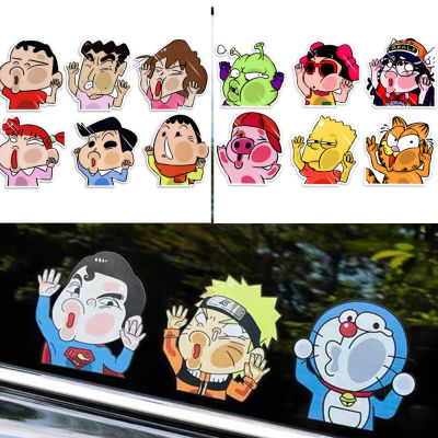 สติกเกอร์รถสติกเกอร์รถตลก Crayon Shin-Chan Auto ประตูหน้าต่าง Face Is Squeezed Face Deformation สติกเกอร์ตกแต่งรถจักรยานยนต์ Scratch Cover สำหรับ HONDA TOYOTA YAMAHA SUZUKI