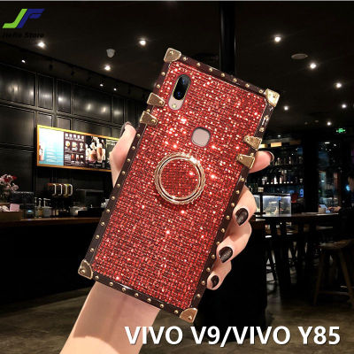 JieFie เคสป้องกันเต็มรูปแบบสำหรับ VIVO Y85 / Y75 / Y55 / Y02 / Y20 / Y33/Y51เพชรหรูหราเคสโทรศัพท์สี่เหลี่ยมแวววาวเคสป้องกันเต็มรูปแบบพร้อมขาตั้งห่วง