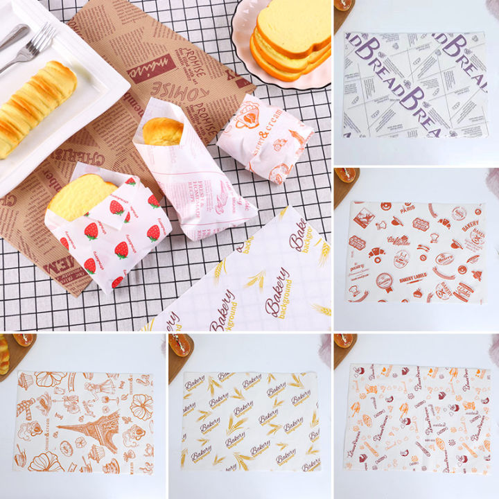 yurongfx-กระดาษห่อแซนด์วิชแบบมีเทปพันห่ออาหารกันน้ำได้50ชิ้น-ถุงกระดาษกระดาษแว็กซ์น้ำมันกระดาษกระดาษห่อขนมปังในครัว