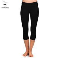 LETSFIND High Quaility Milk Silk Women High Waist Plus Size Fitness Capri Leggings Solid Black Elastic Soft Slim Mid-Calf Pants