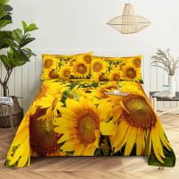 ✠✼✽ Sunflower Queen Sheet Set Gorgeous Girl Lovers Room Bedding Set Bed Sheets and Pillowcases Bedding Flat Sheet Bed Sheet Set