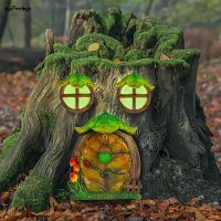 SUC Luminous Fairy Garden Ornament Resin Elf Miniature Door &amp; Windows Handmade Gnome Home Tree Decoration For Yard Room New