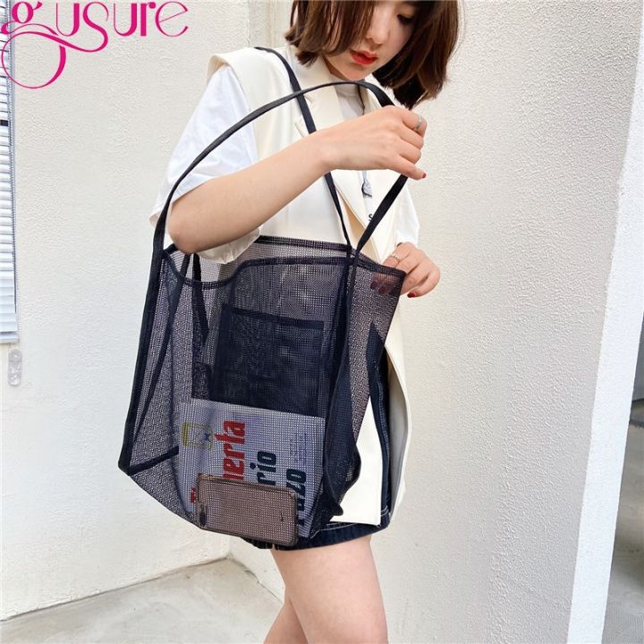 gusure-large-capacity-mesh-hollow-shopping-bag-for-women-reusable-transparent-fashion-shoulder-beach-bag-casual-travel-organizer