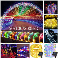 【Smilewil】50/100/200LED แสงนางฟ้าสายพลังงานแสงอาทิตย์ โคมไฟหลอดเชือกกันน้ำ ตกแต่งสวนกลางแจ้ง