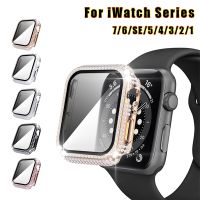 41mm 45mm Luxury Diamond Watch Case for Apple Watch 6 SE 5 4 40 44mm Tempered Glass for iWatch 3 2 1 Series 38 42mm bumper Cover