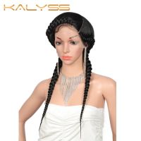 Kalyss 24” Fully Hand-Braided Swiss Lace Front Dutch Twins Braided Wigs with Baby Hair for Women No Split Ends Black Braided Wig Gift ของขวัญ