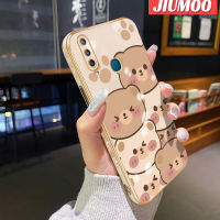 JIUMOO เคสสำหรับ Vivo Y3 Y3s 2020,เคสการ์ตูนหมีน่ารักดีไซน์ใหม่ขอบสี่เหลี่ยมเคสมือถือบางลายชุบเคสฝาปิดเลนส์เต็มกล้องปกป้องกันกระแทก Softcase