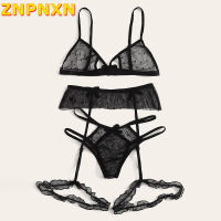 ZNPNXN ชุดชุดชั้นในสตรีชุดชั้นในเซ็กซี่ลูกไม้ชุดชั้นในผ้าโปร่งบาง + ชุดชั้นในเช็ตชุดชั้นใน