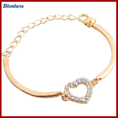 Bluelans®ไม่มีการซีดจางปรับโลหะผสมผู้หญิงพลอยเทียมคริสตัลสีทอง Love Heart สร้อยข้อมือสำหรับของขวัญ